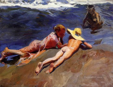  valencia Obras - sobre la arena valencia 1908 playa Impresionismo infantil
